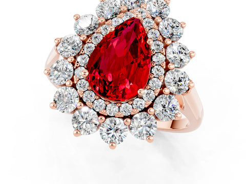 Rose gold Pear Cut Halo Cluster Diamond Ring with Pave Band and Four-Prong Setting_1