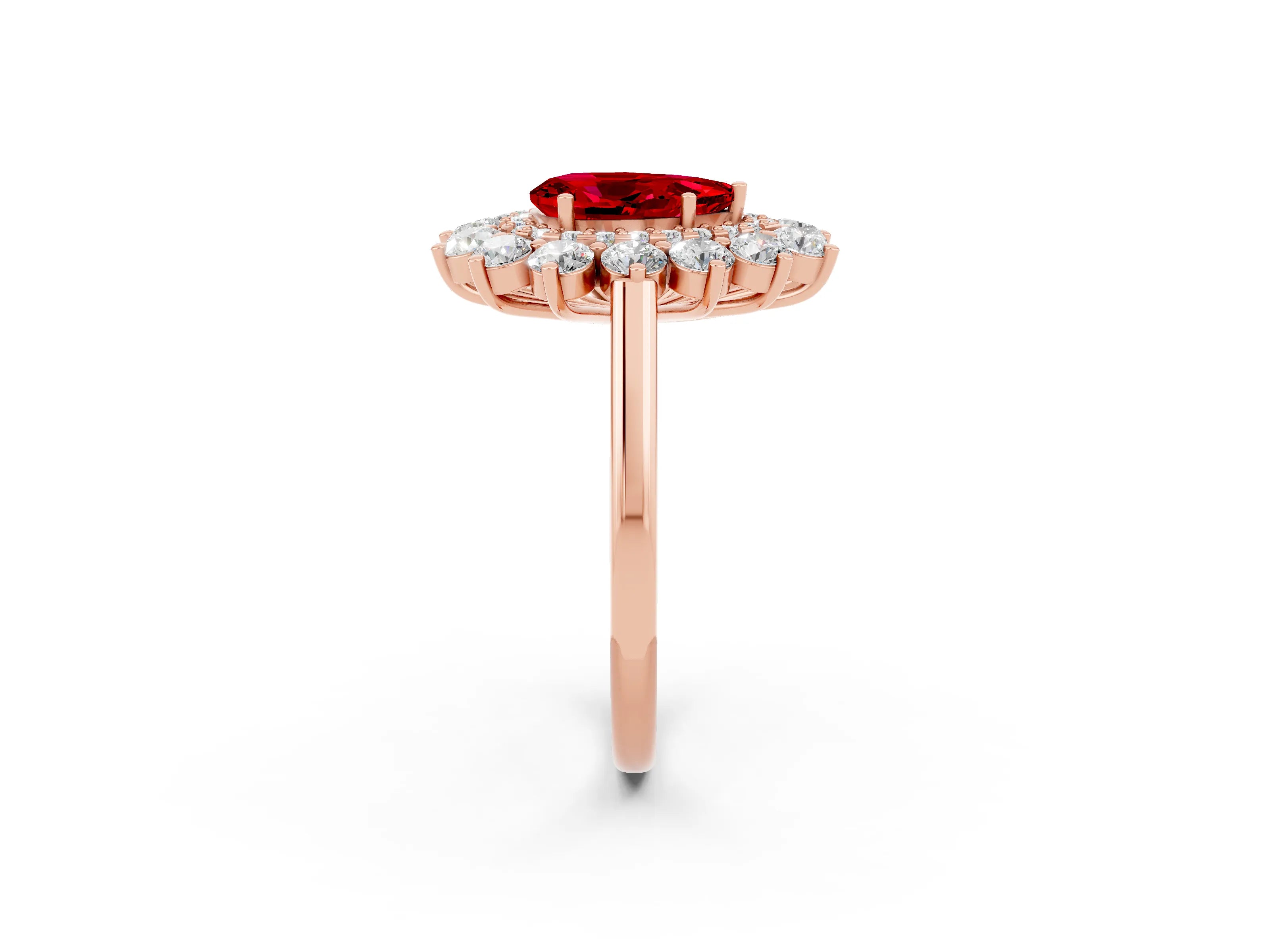Rose gold Pear Cut Halo Cluster Diamond Ring with Pave Band and Four-Prong Setting_2