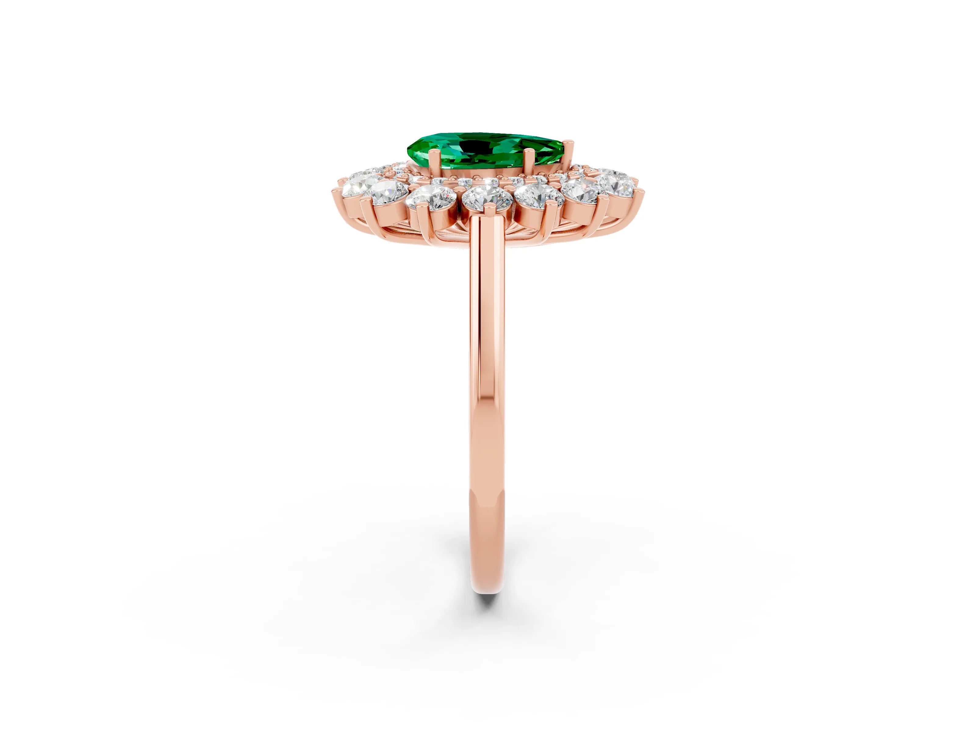 Rose gold Pear Cut Halo Cluster Diamond Ring with Pave Band and Four-Prong Setting_20