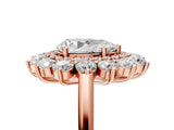 Rose gold Pear Cut Halo Cluster Diamond Ring with Pave Band and Four-Prong Setting_20