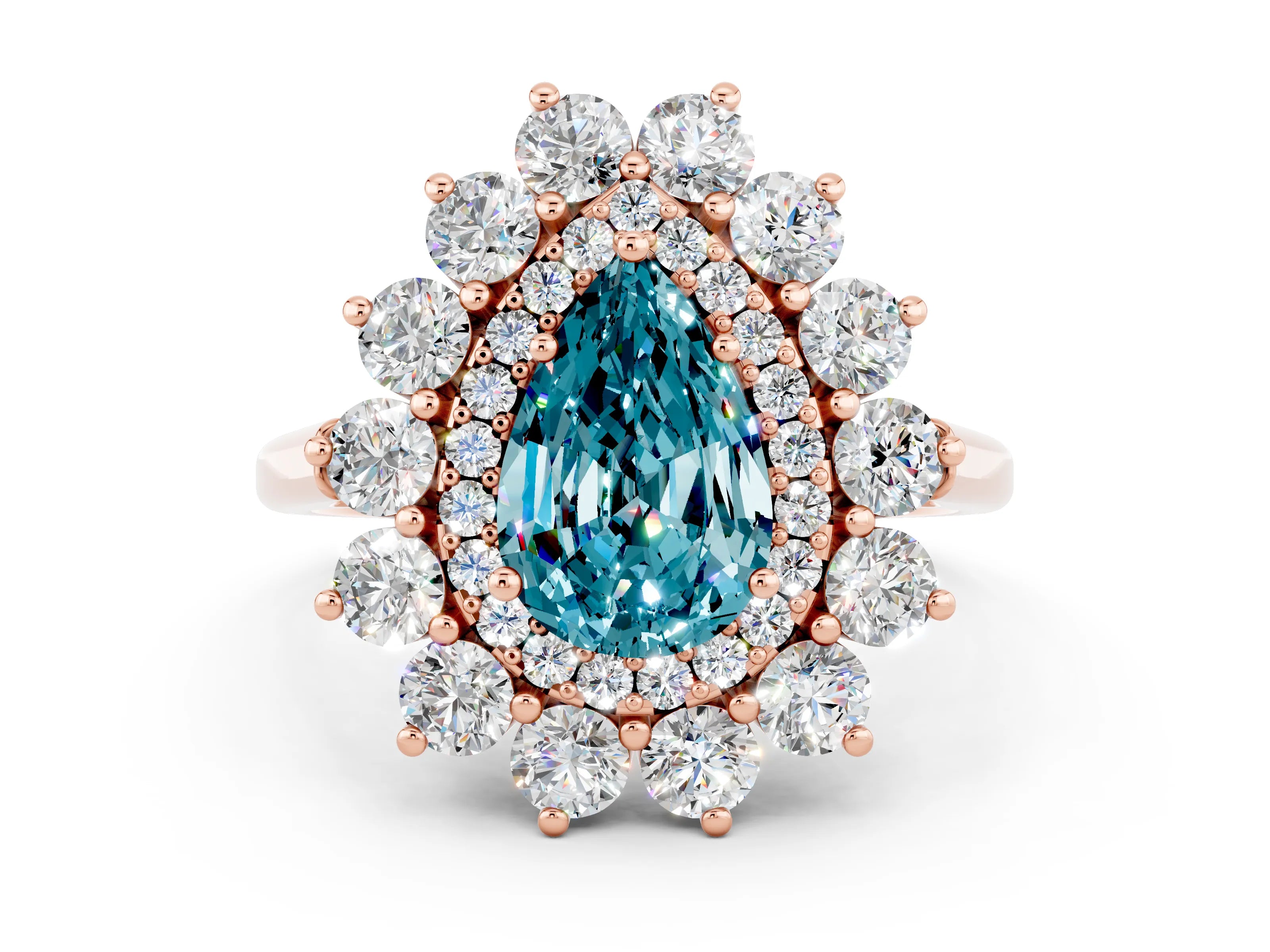 Rose gold Pear Cut Halo Cluster Diamond Ring with Pave Band and Four-Prong Setting_24