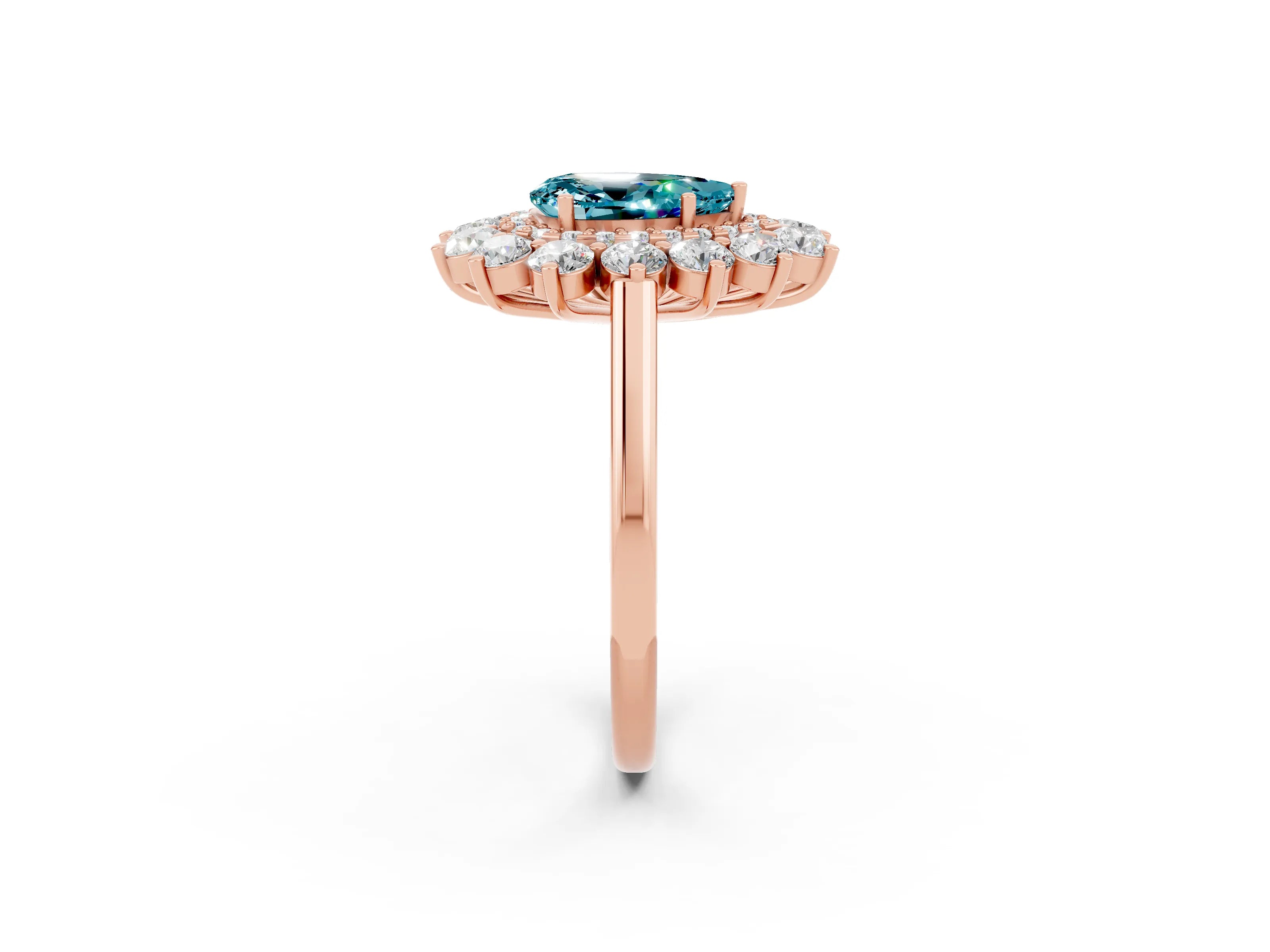 Rose gold Pear Cut Halo Cluster Diamond Ring with Pave Band and Four-Prong Setting_26