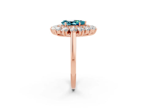Rose gold Pear Cut Halo Cluster Diamond Ring with Pave Band and Four-Prong Setting_26