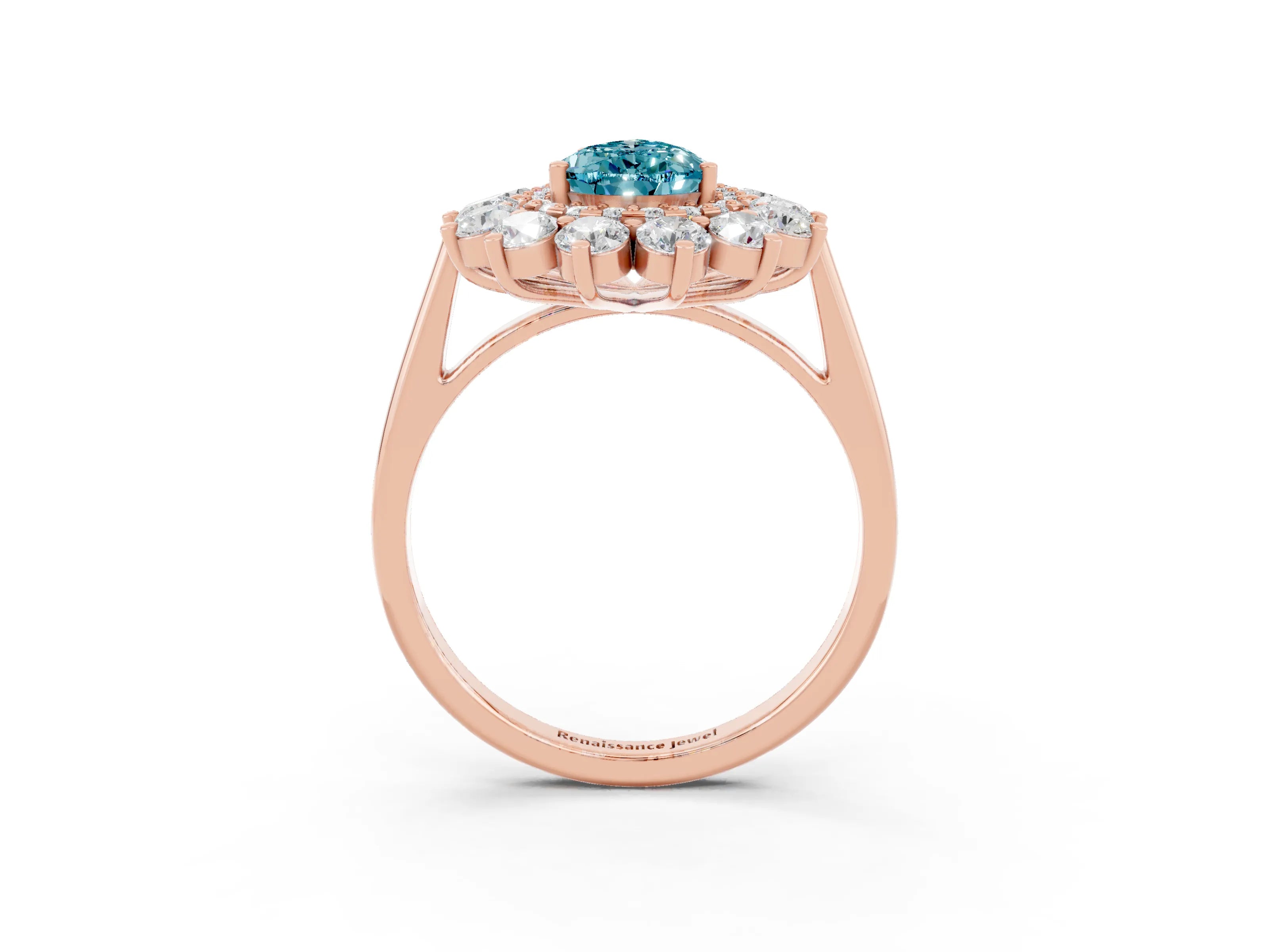 Rose gold Pear Cut Halo Cluster Diamond Ring with Pave Band and Four-Prong Setting_27