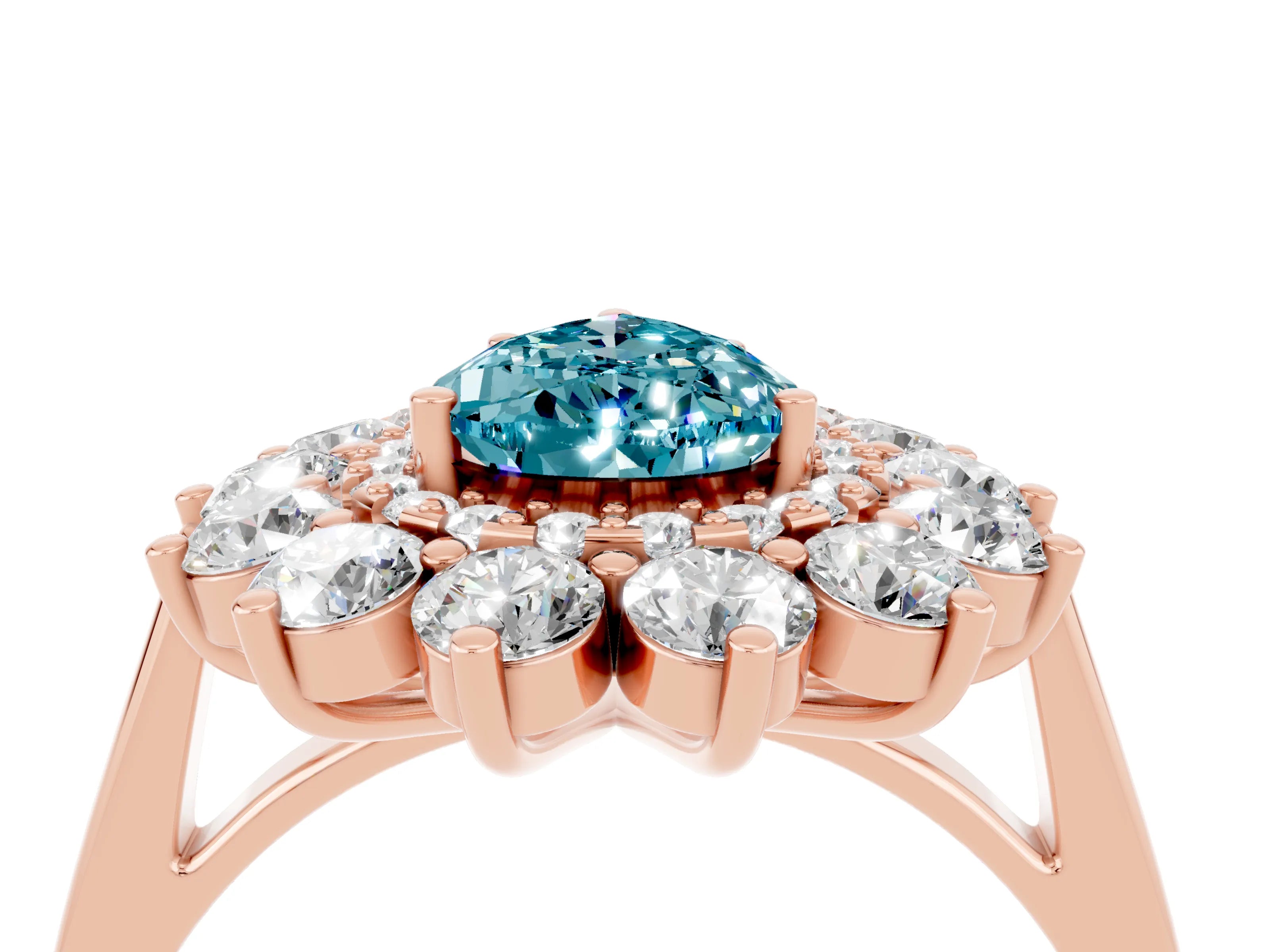 Rose gold Pear Cut Halo Cluster Diamond Ring with Pave Band and Four-Prong Setting_28