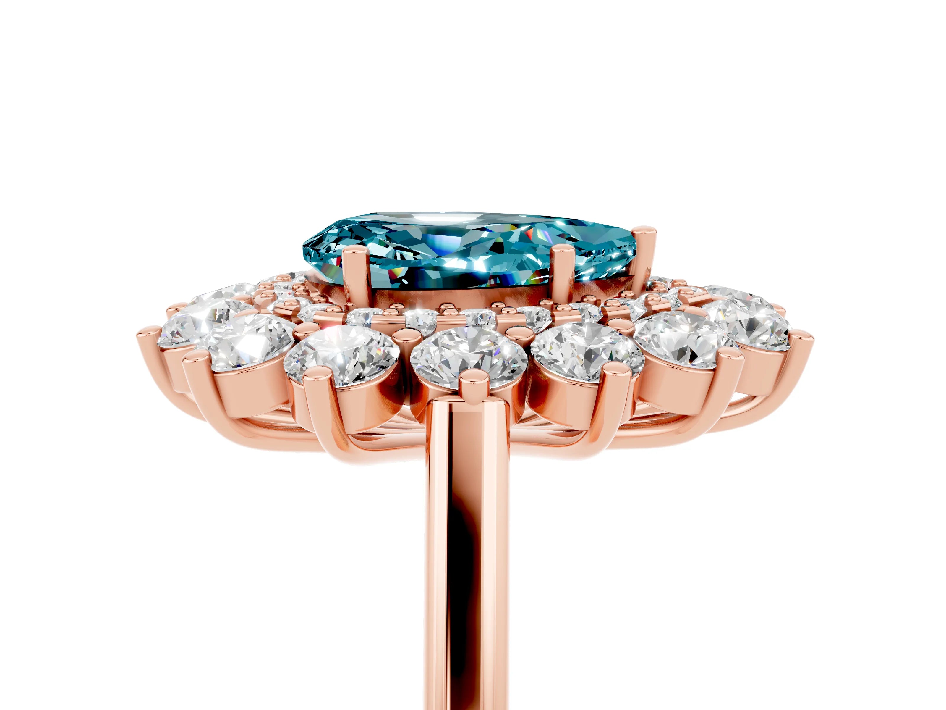 Rose gold Pear Cut Halo Cluster Diamond Ring with Pave Band and Four-Prong Setting_29