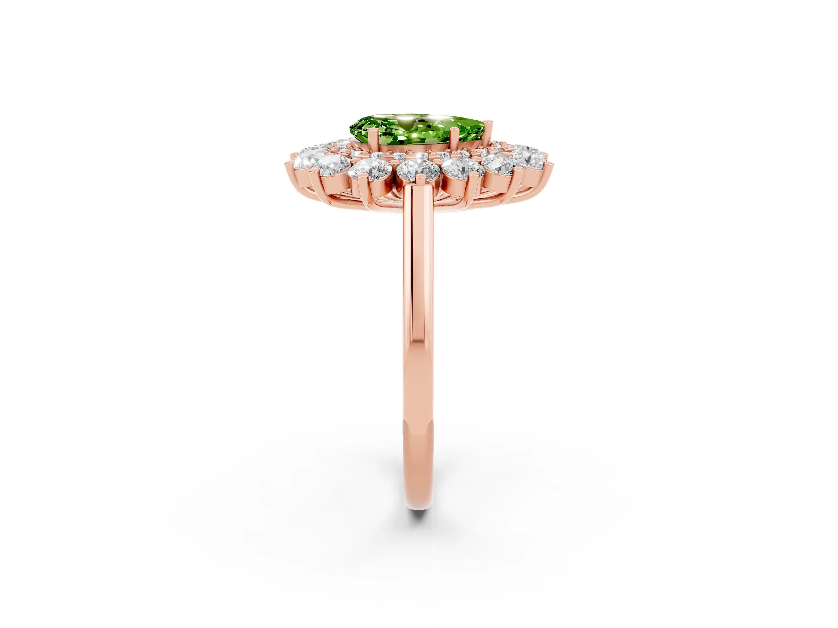 Rose gold Pear Cut Halo Cluster Diamond Ring with Pave Band and Four-Prong Setting_2