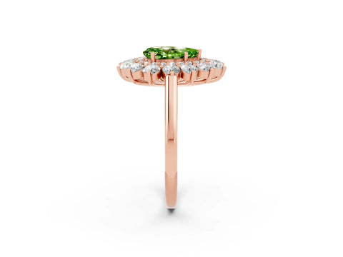 Rose gold Pear Cut Halo Cluster Diamond Ring with Pave Band and Four-Prong Setting_2