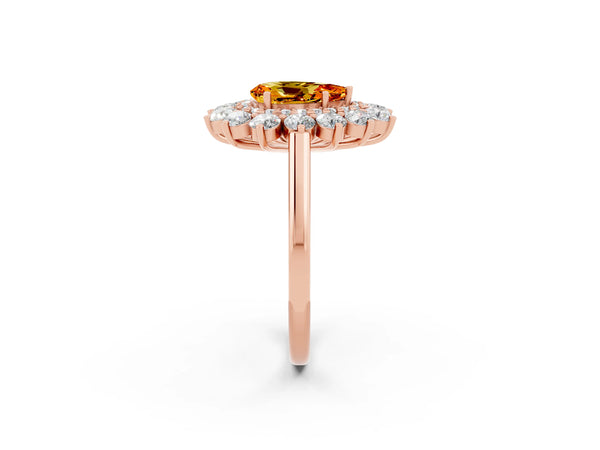 Rose gold Pear Cut Citrine Floral Double Halo Engagement Ring with Prong Setting