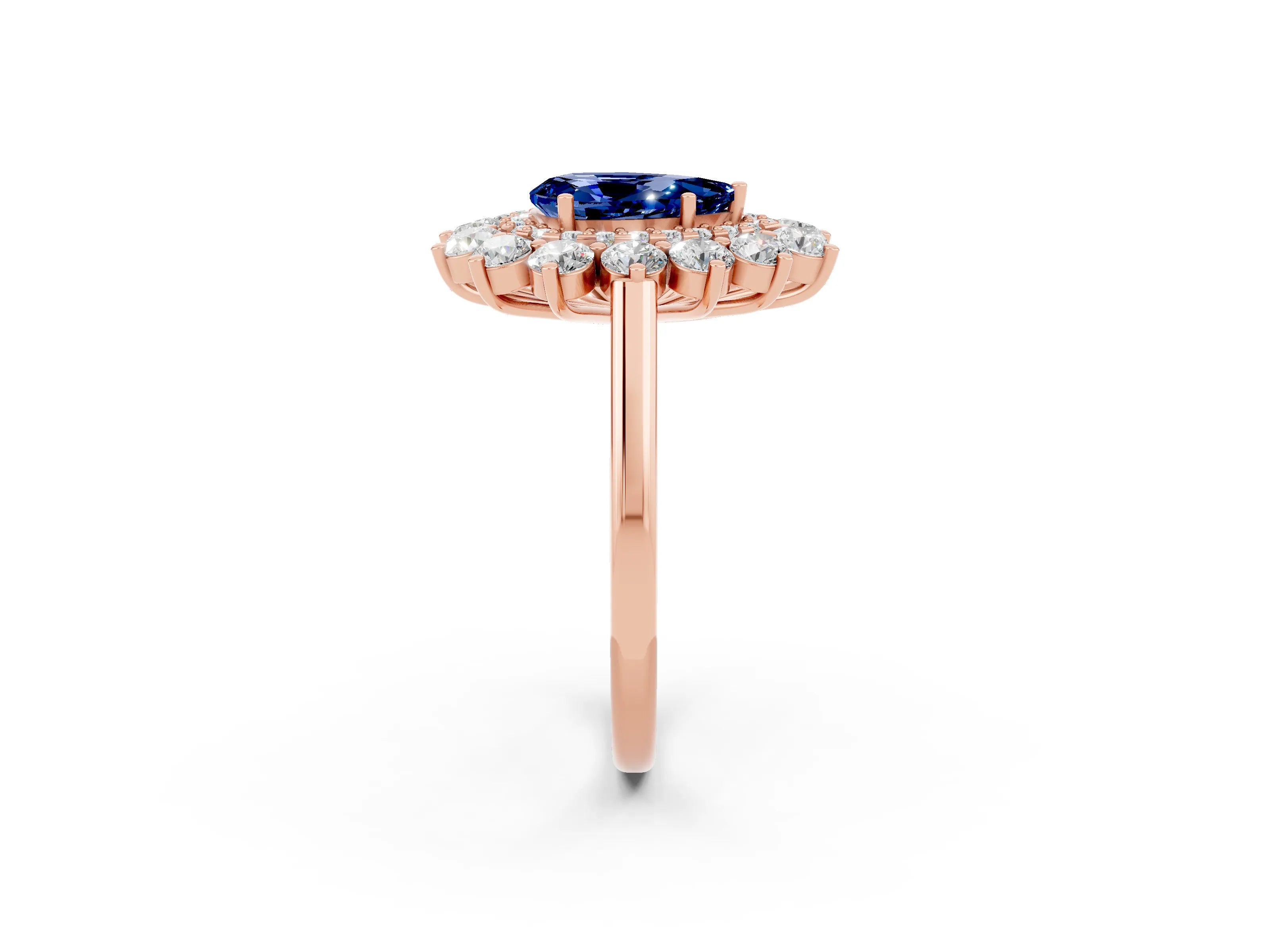 Rose gold Pear Cut Halo Cluster Diamond Ring with Pave Band and Four-Prong Setting_2