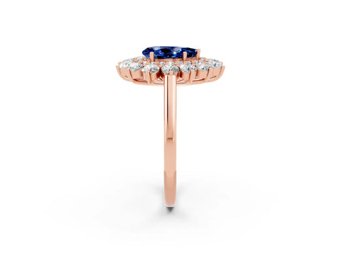 Rose gold Pear Cut Halo Cluster Diamond Ring with Pave Band and Four-Prong Setting_2