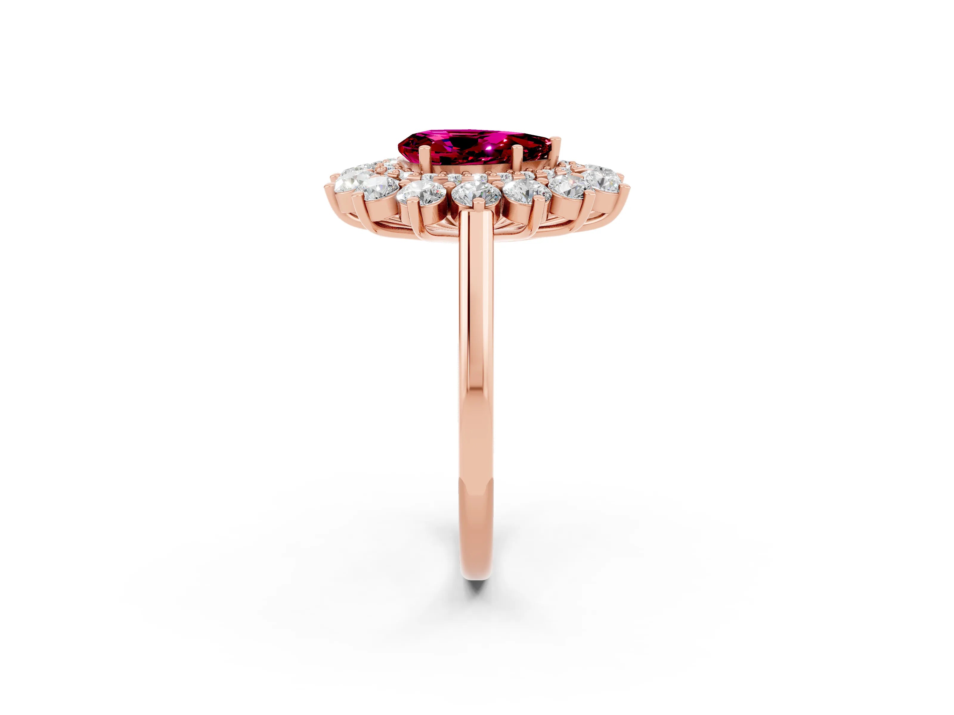 Rose gold Pear Cut Halo Cluster Diamond Ring with Pave Band and Four-Prong Setting_2