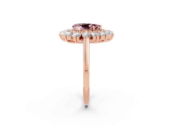 Rose gold Pear Cut Halo Cluster Diamond Ring with Pave Band and Four-Prong Setting