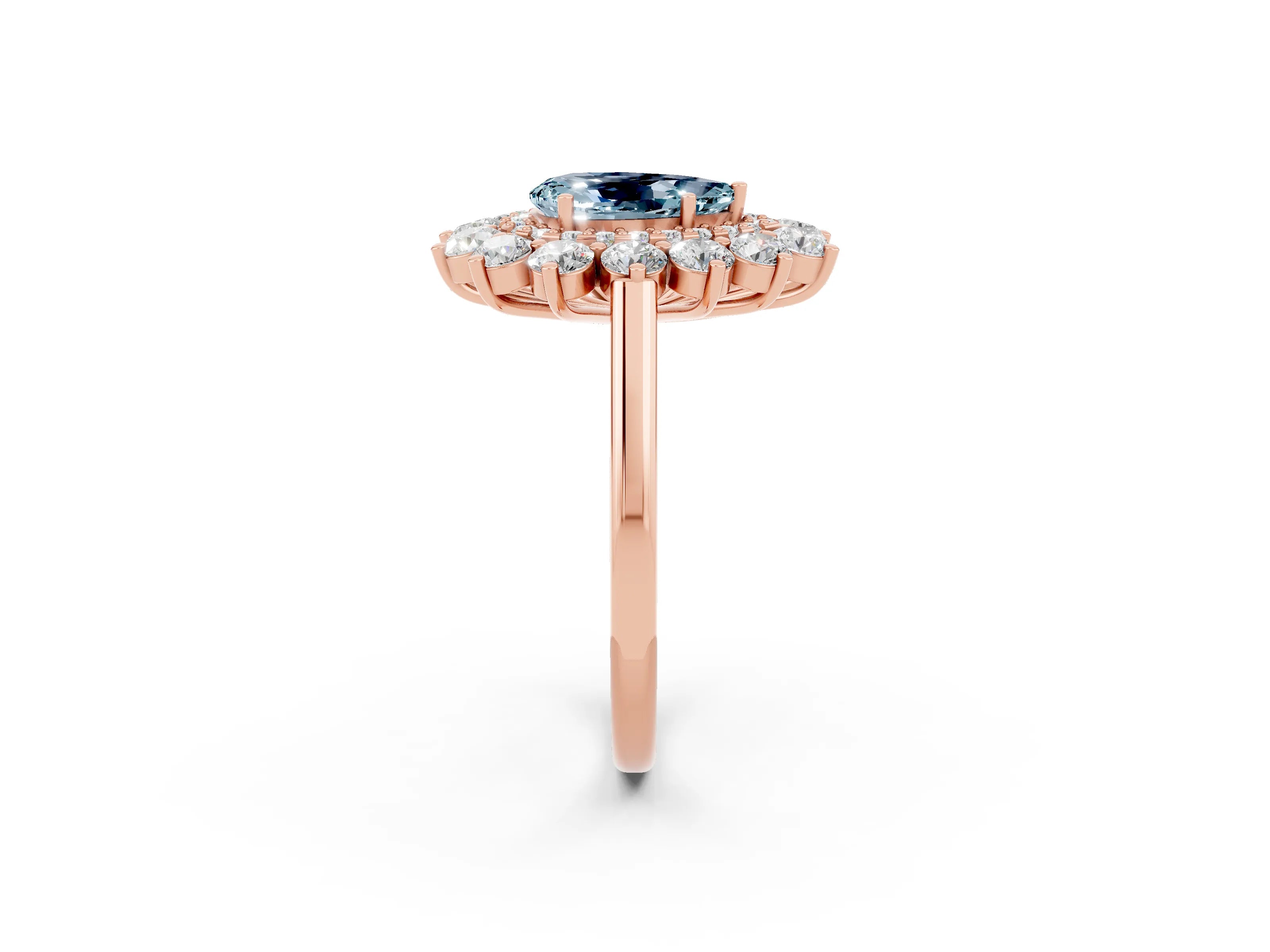 Rose gold Pear Cut Halo Cluster Diamond Ring with Pave Band and Four-Prong Setting_2