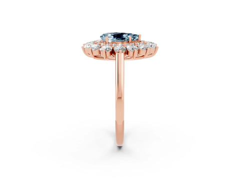 Rose gold Pear Cut Halo Cluster Diamond Ring with Pave Band and Four-Prong Setting_2