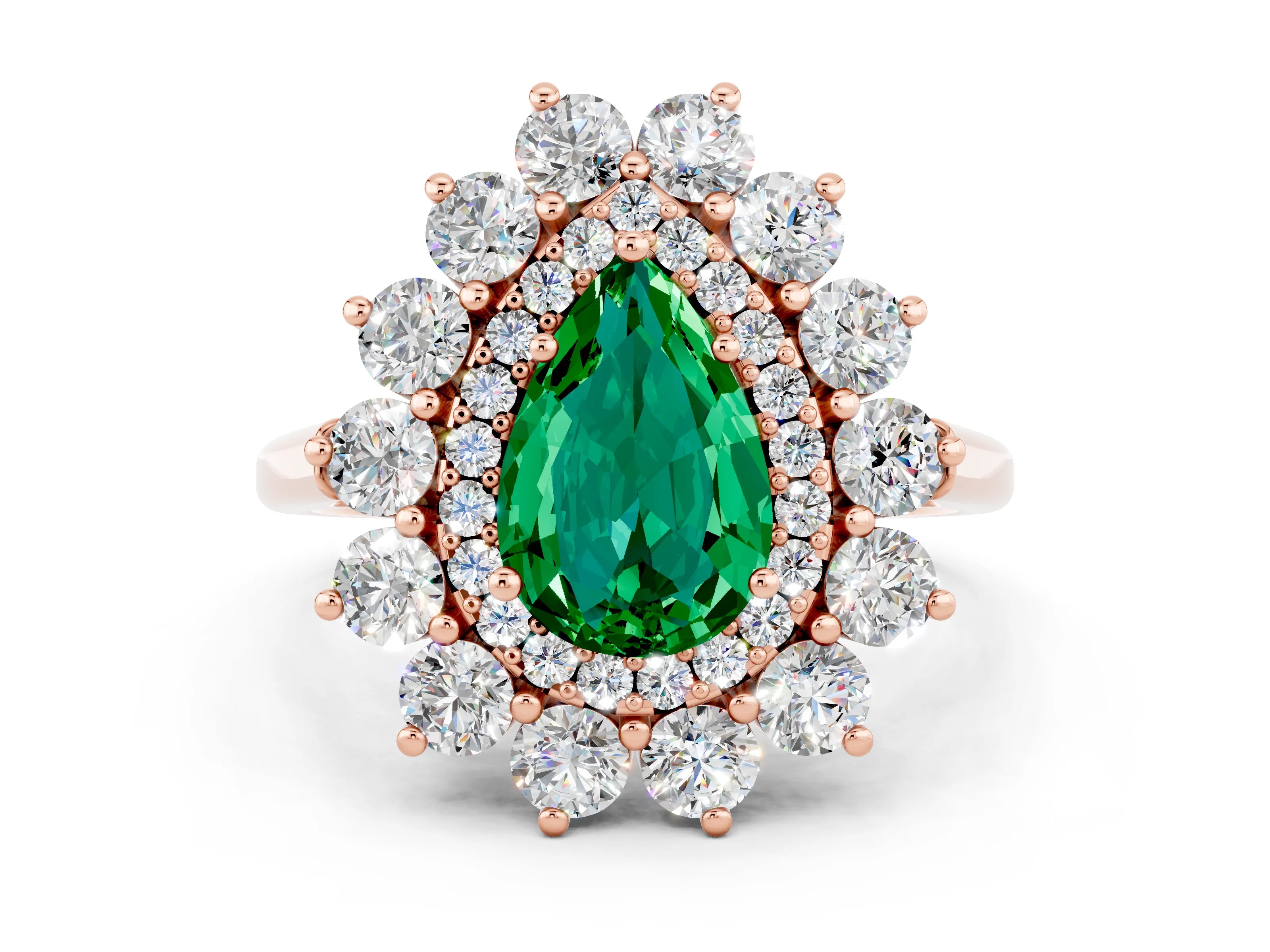 Rose gold Pear Cut Halo Cluster Diamond Ring with Pave Band and Four-Prong Setting_30