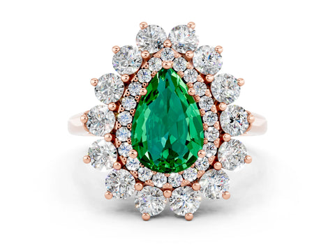 Rose gold Pear Cut Halo Cluster Diamond Ring with Pave Band and Four-Prong Setting_30