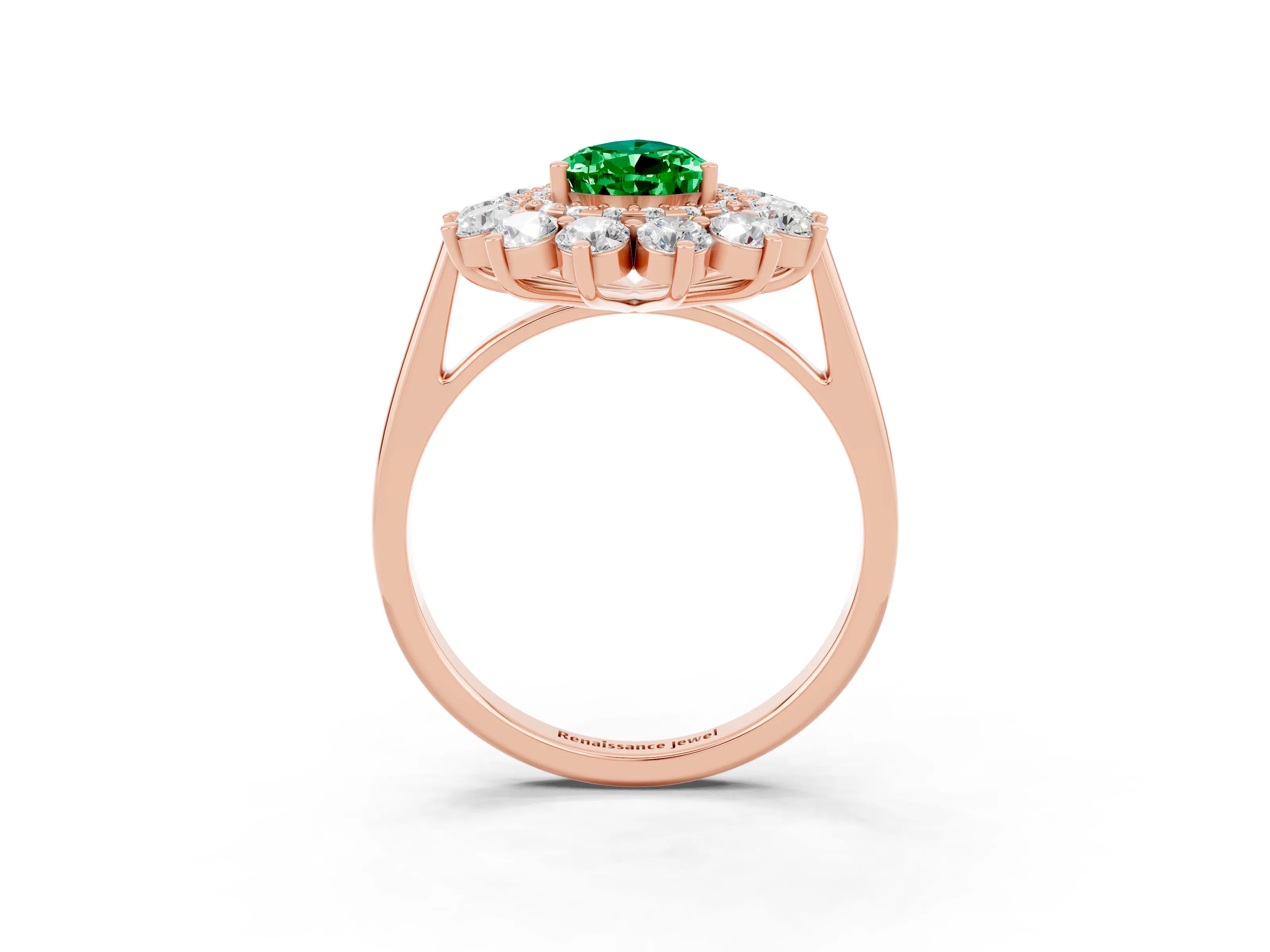Rose gold Pear Cut Halo Cluster Diamond Ring with Pave Band and Four-Prong Setting_33