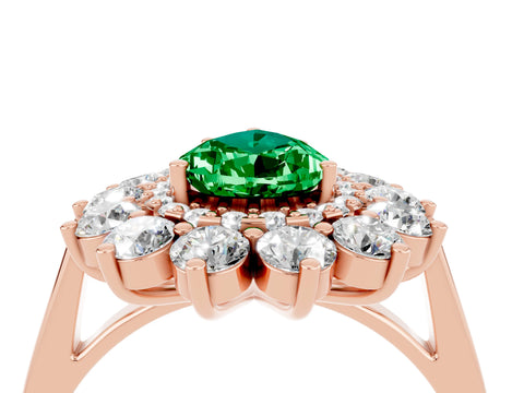 Rose gold Pear Cut Halo Cluster Diamond Ring with Pave Band and Four-Prong Setting_34