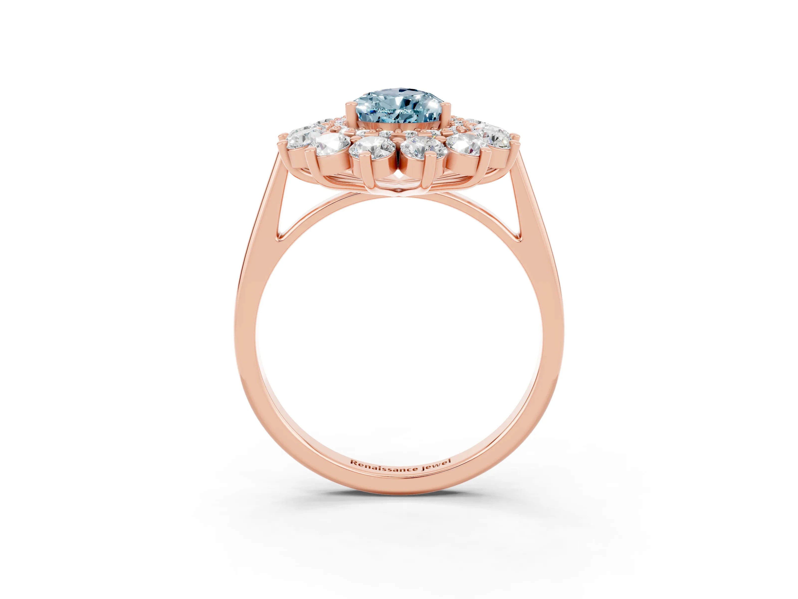 Rose gold Pear Cut Halo Cluster Diamond Ring with Pave Band and Four-Prong Setting_3