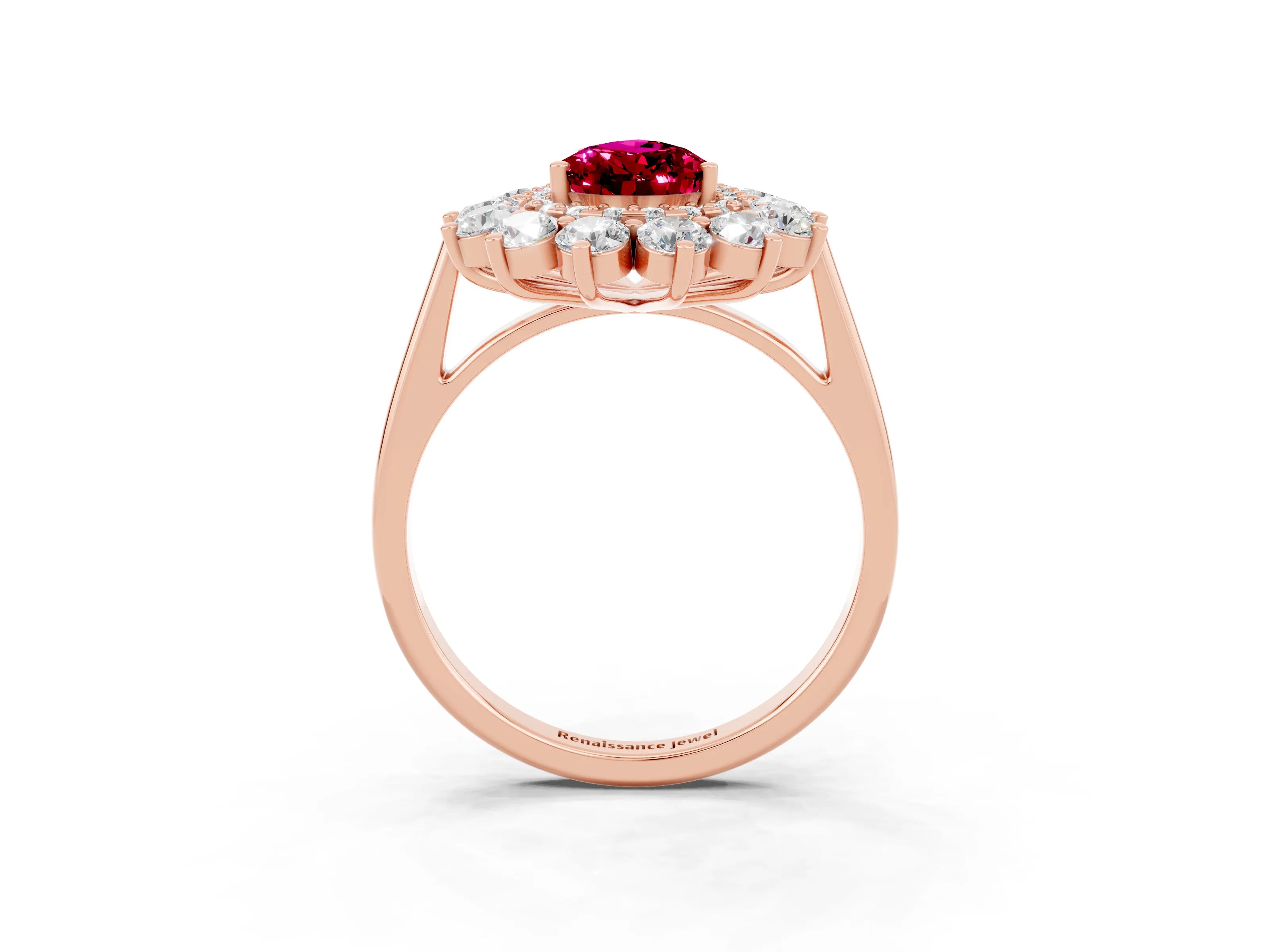 Rose gold Pear Cut Halo Cluster Diamond Ring with Pave Band and Four-Prong Setting_3