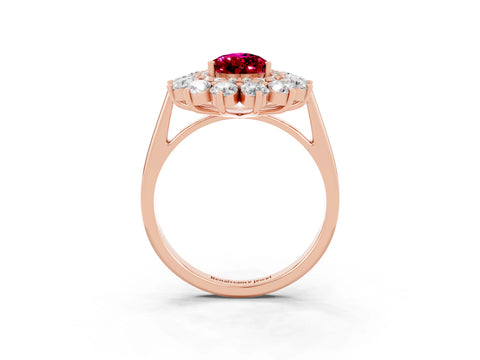 Rose gold Pear Cut Halo Cluster Diamond Ring with Pave Band and Four-Prong Setting_3