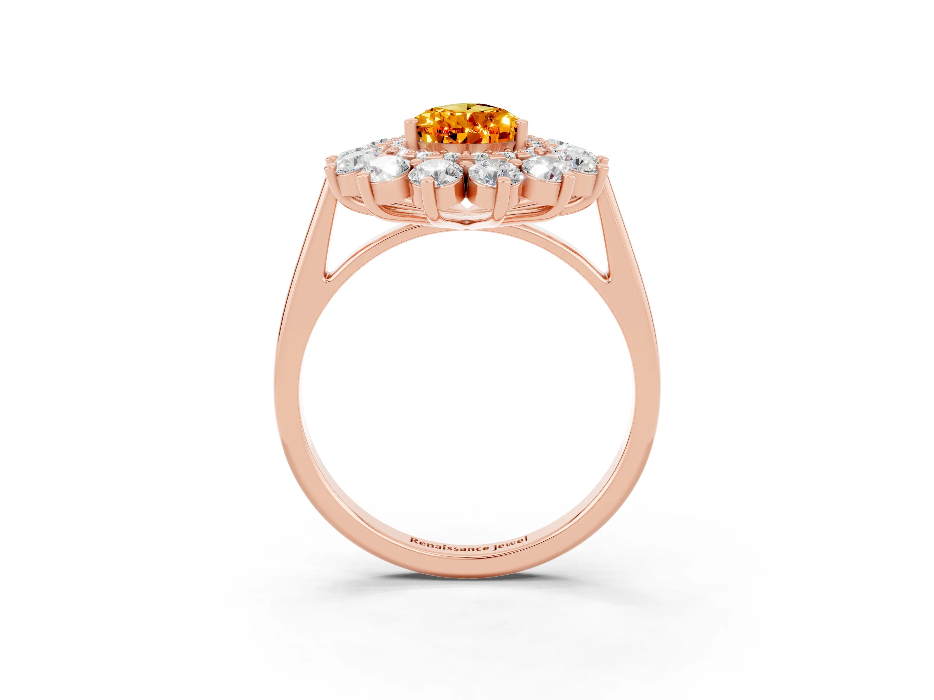 Rose gold Pear Cut Halo Cluster Diamond Ring with Pave Band and Four-Prong Setting_3