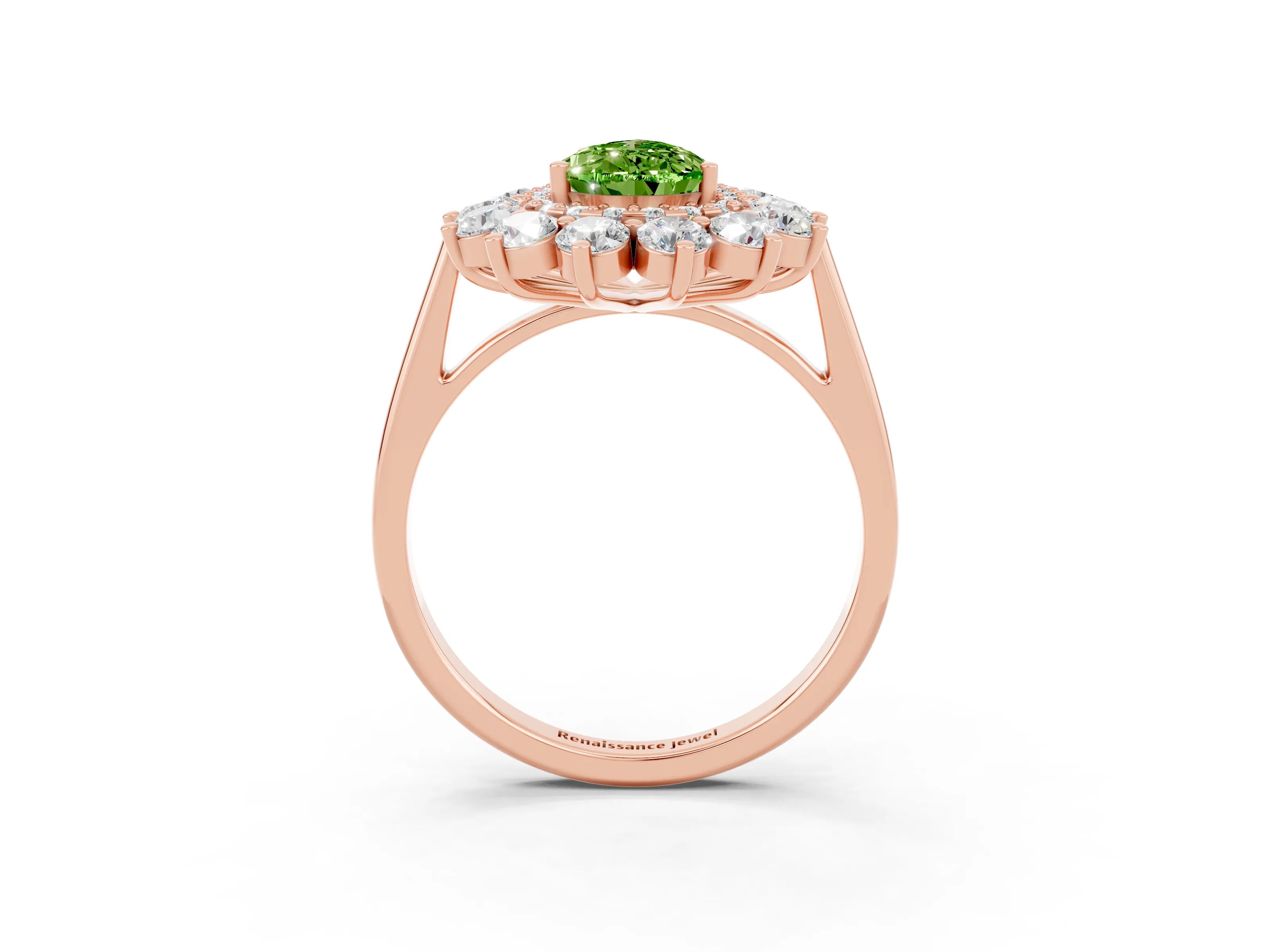 Rose gold Pear Cut Halo Cluster Diamond Ring with Pave Band and Four-Prong Setting_3