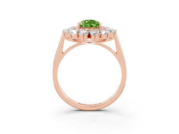Rose gold Pear Cut Halo Cluster Diamond Ring with Pave Band and Four-Prong Setting
