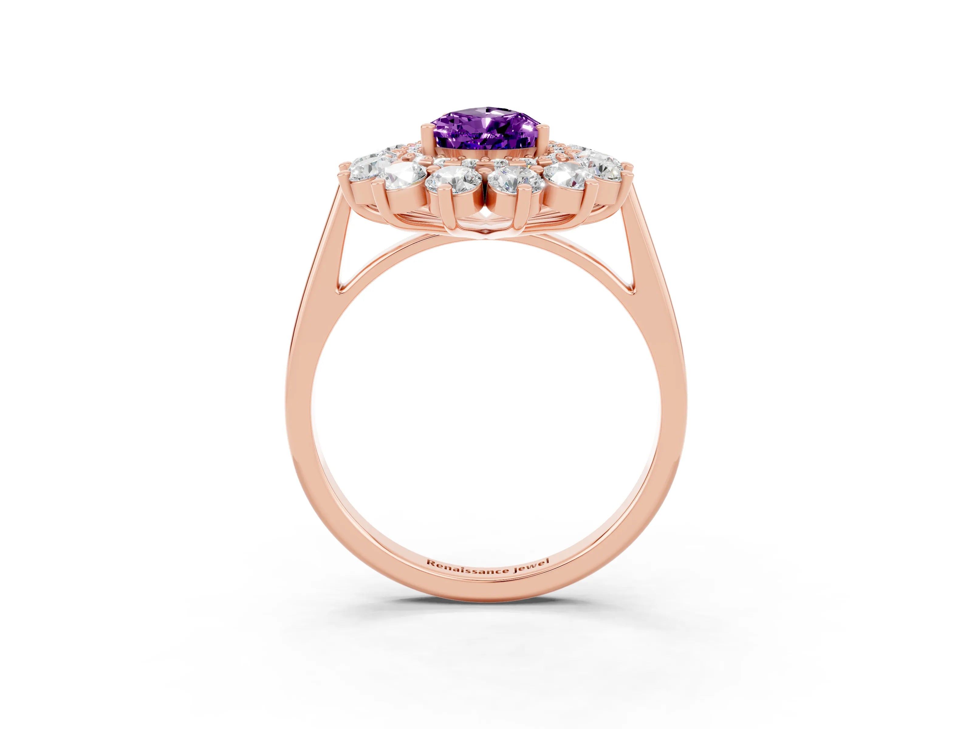 Rose gold Pear Cut Halo Cluster Diamond Ring with Pave Band and Four-Prong Setting_3