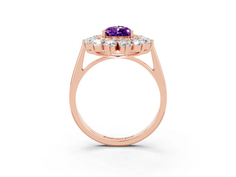 Rose gold Pear Cut Halo Cluster Diamond Ring with Pave Band and Four-Prong Setting_3