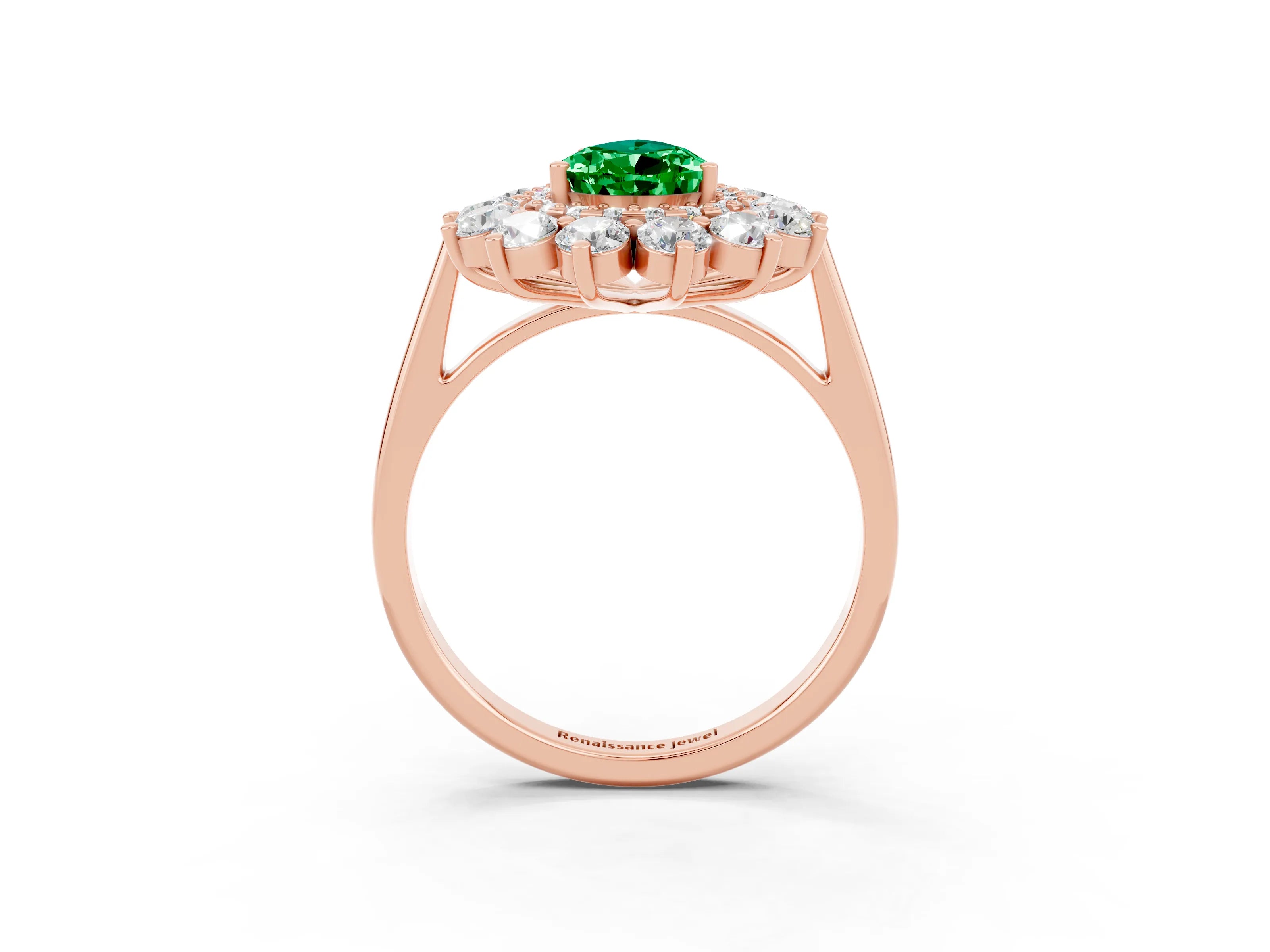 Rose gold Pear Cut Halo Cluster Diamond Ring with Pave Band and Four-Prong Setting_3