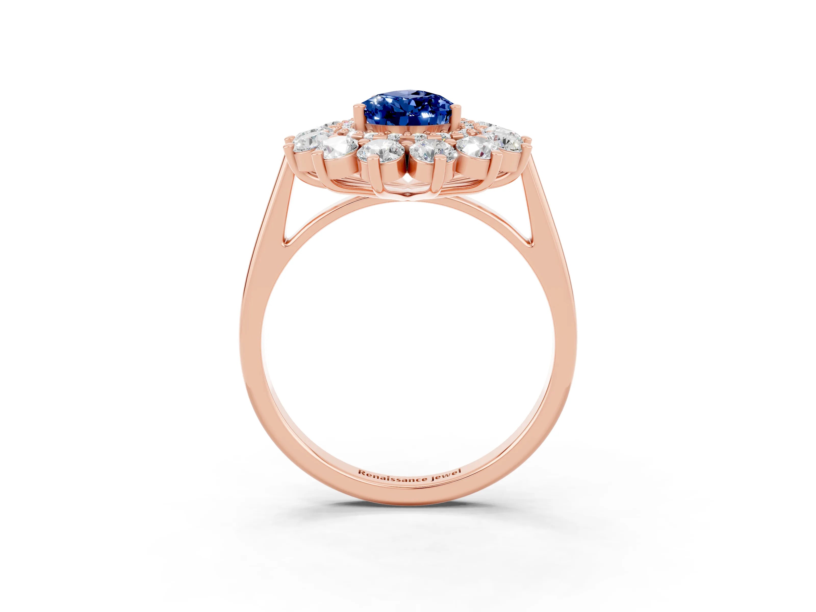 Rose gold Pear Cut Halo Cluster Diamond Ring with Pave Band and Four-Prong Setting_3