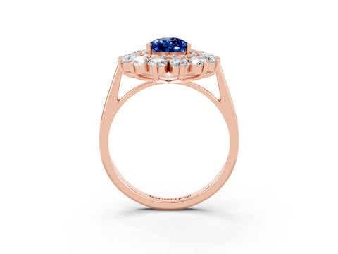 Rose gold Pear Cut Halo Cluster Diamond Ring with Pave Band and Four-Prong Setting_3