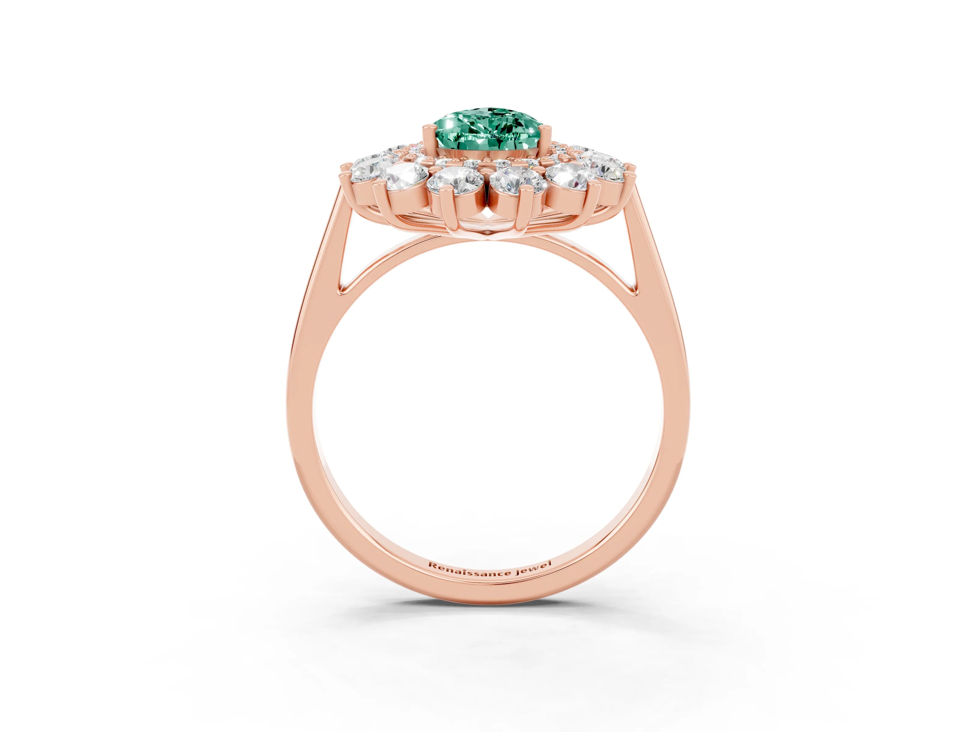 Rose gold Pear Cut Halo Cluster Diamond Ring with Pave Band and Four-Prong Setting_3