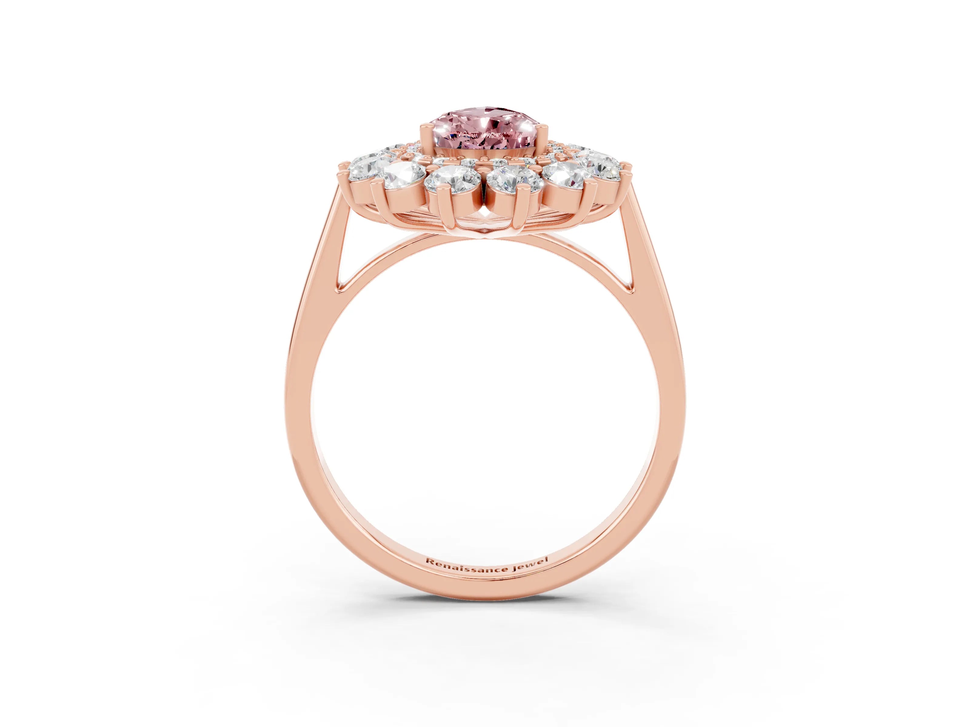 Rose gold Pear Cut Halo Cluster Diamond Ring with Pave Band and Four-Prong Setting_3