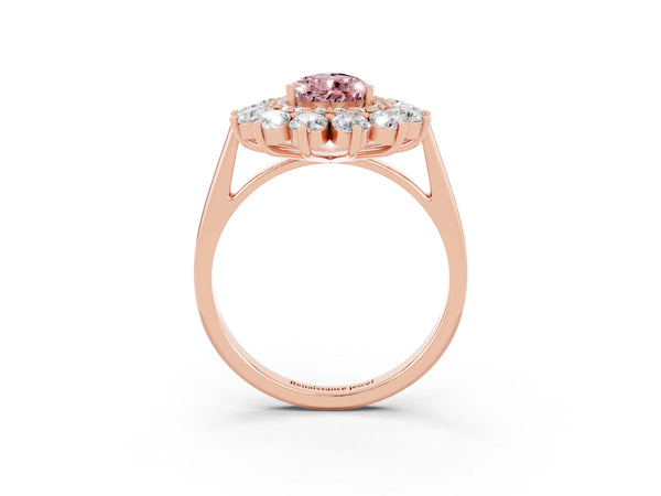 Rose gold Pear Cut Halo Cluster Diamond Ring with Pave Band and Four-Prong Setting