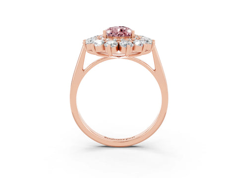 Rose gold Pear Cut Halo Cluster Diamond Ring with Pave Band and Four-Prong Setting_3