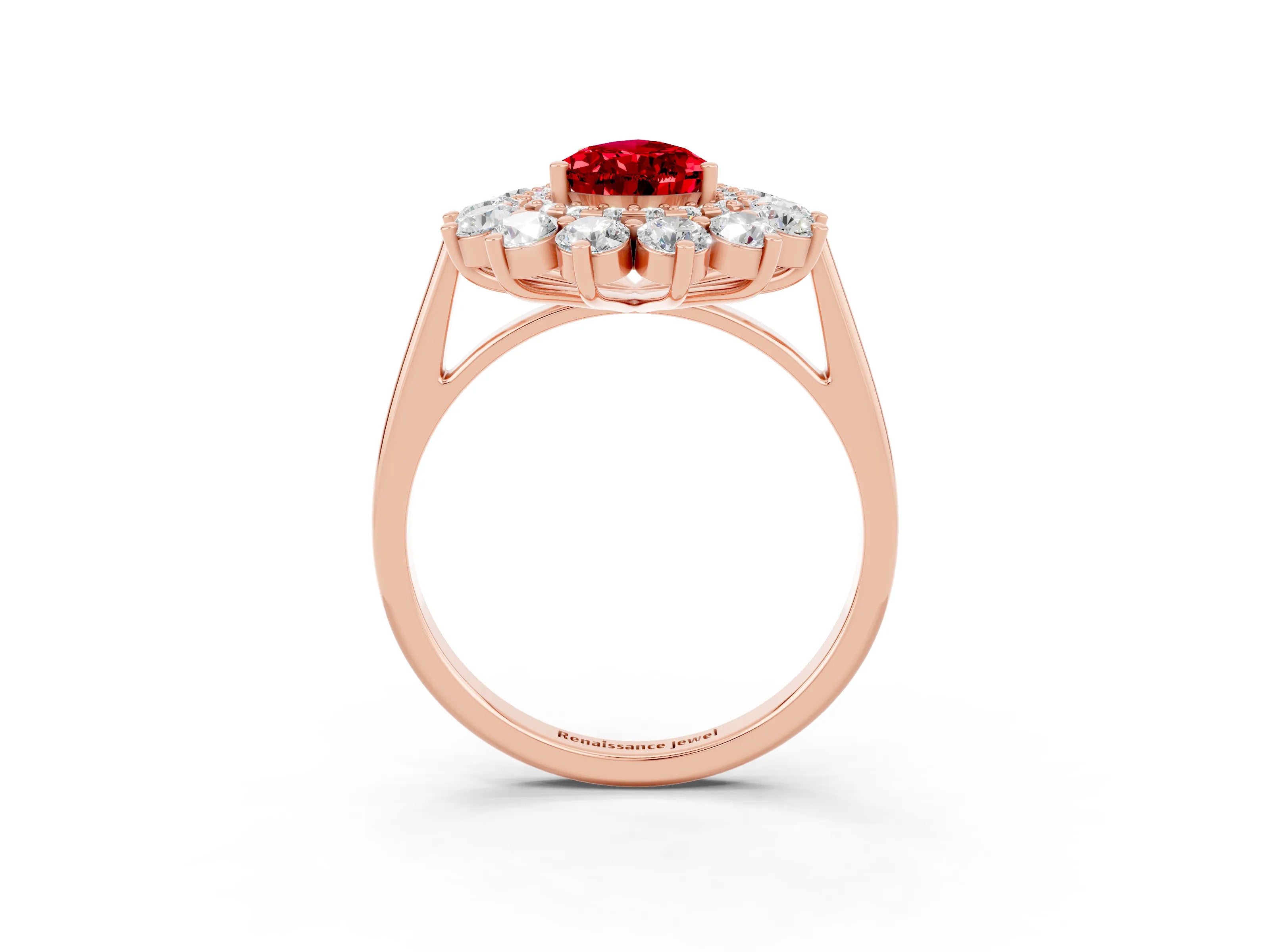 Rose gold Pear Cut Halo Cluster Diamond Ring with Pave Band and Four-Prong Setting_3