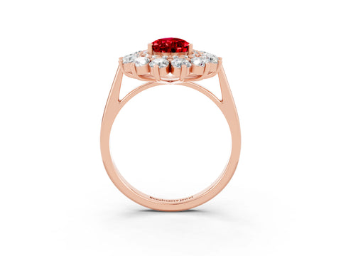 Rose gold Pear Cut Halo Cluster Diamond Ring with Pave Band and Four-Prong Setting_3