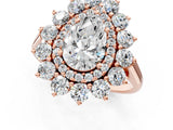 Rose gold Pear Cut Halo Cluster Diamond Ring with Pave Band and Four-Prong Setting_4