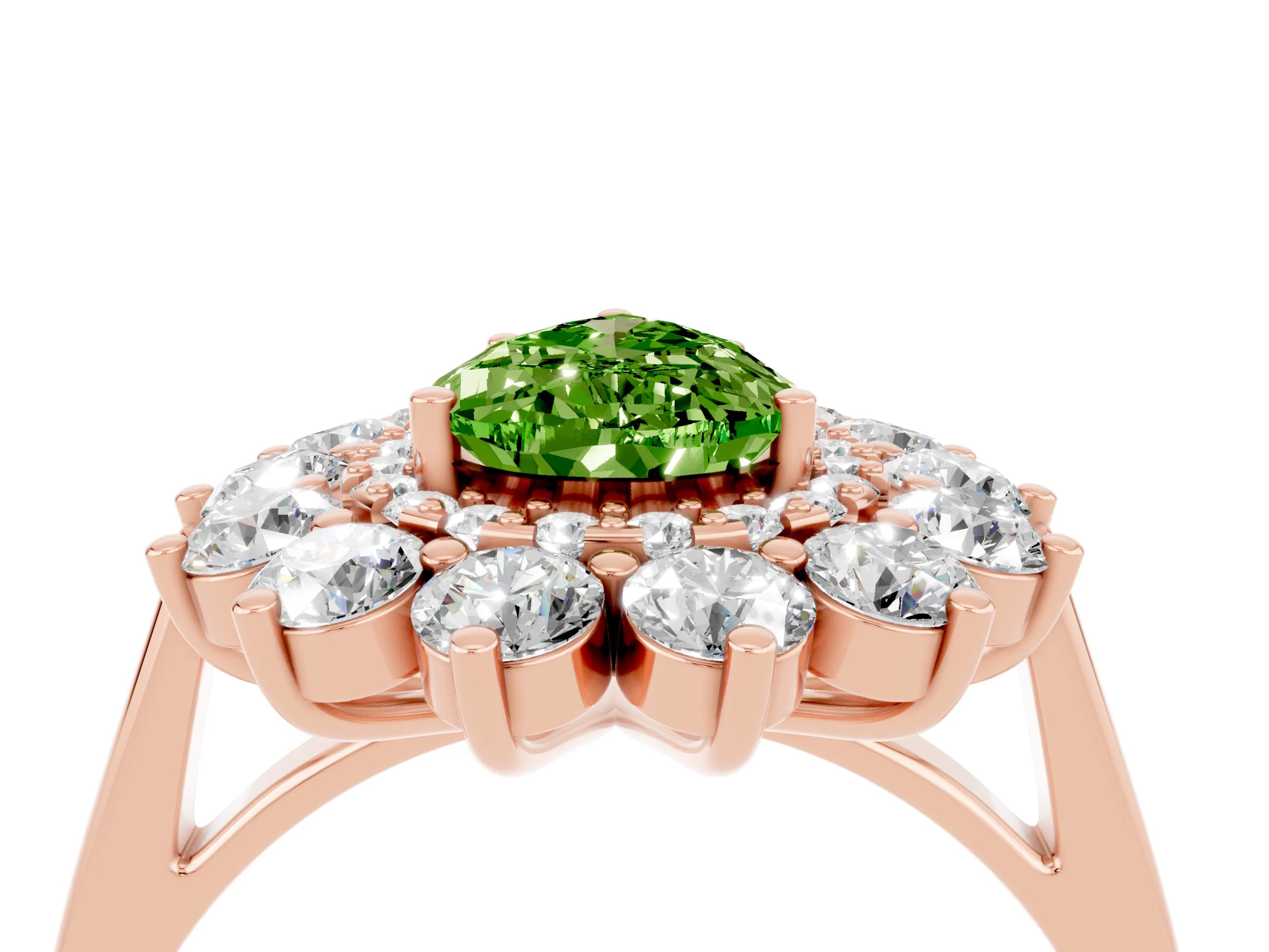 Rose gold Pear Cut Halo Cluster Diamond Ring with Pave Band and Four-Prong Setting_4