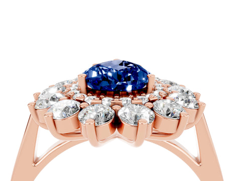 Rose gold Pear Cut Halo Cluster Diamond Ring with Pave Band and Four-Prong Setting_4
