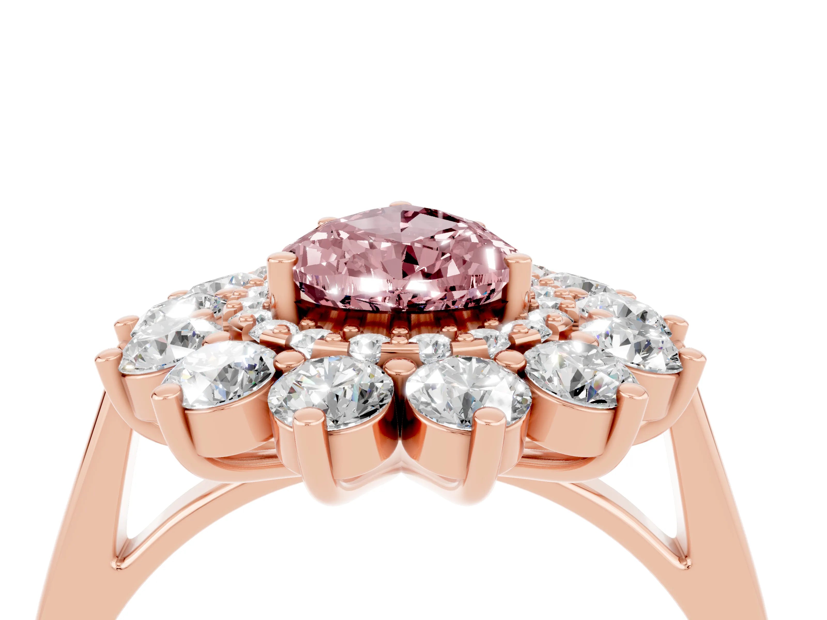 Rose gold Pear Cut Halo Cluster Diamond Ring with Pave Band and Four-Prong Setting_4