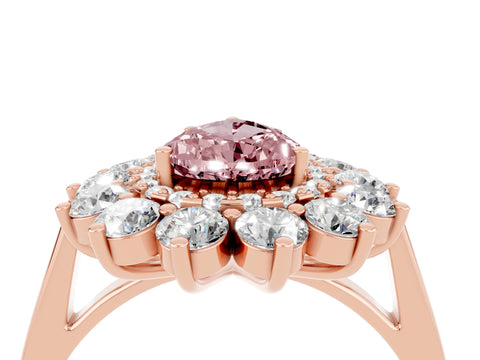 Rose gold Pear Cut Halo Cluster Diamond Ring with Pave Band and Four-Prong Setting_4