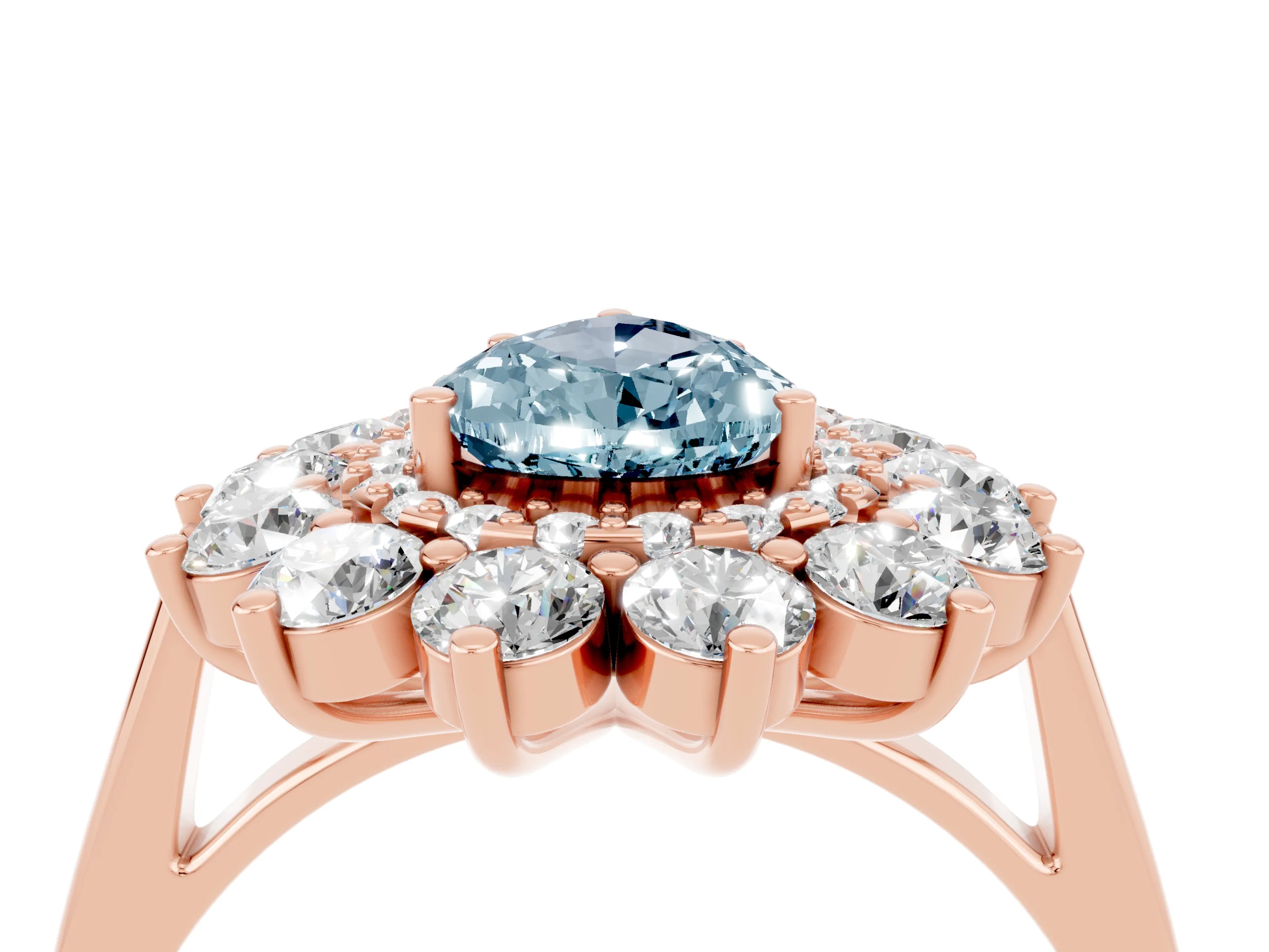 Rose gold Pear Cut Halo Cluster Diamond Ring with Pave Band and Four-Prong Setting_4