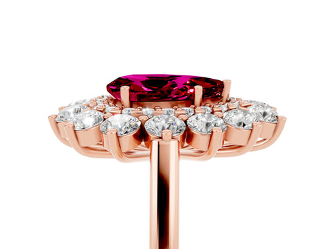 Rose gold Pear Cut Halo Cluster Diamond Ring with Pave Band and Four-Prong Setting_5