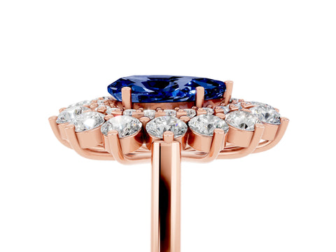 Rose gold Pear Cut Halo Cluster Diamond Ring with Pave Band and Four-Prong Setting_5