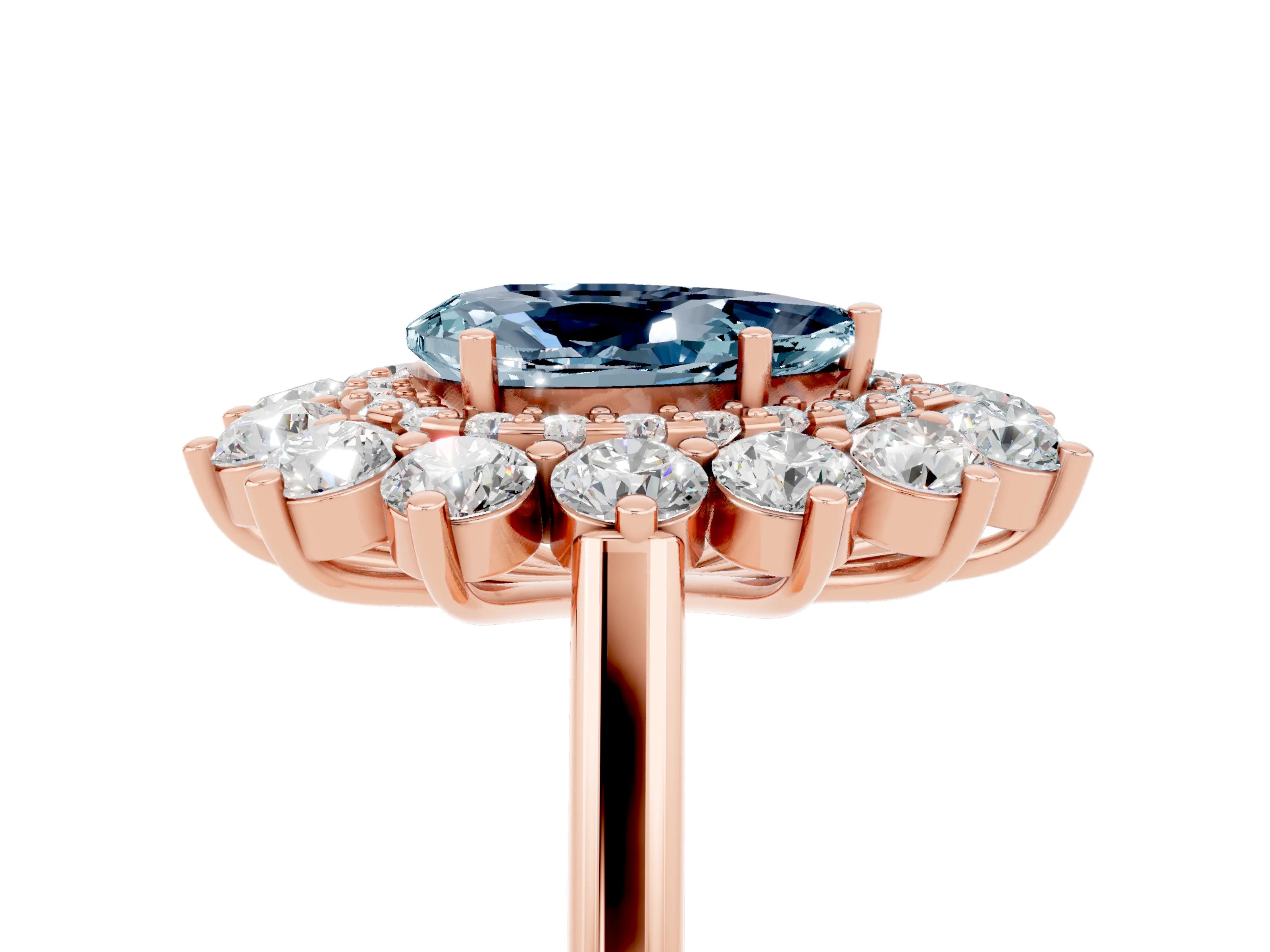 Rose gold Pear Cut Halo Cluster Diamond Ring with Pave Band and Four-Prong Setting_5
