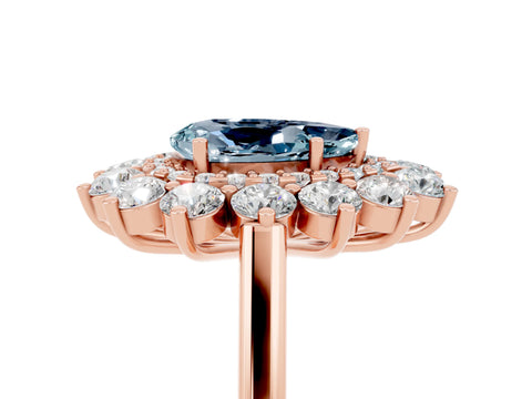 Rose gold Pear Cut Halo Cluster Diamond Ring with Pave Band and Four-Prong Setting_5